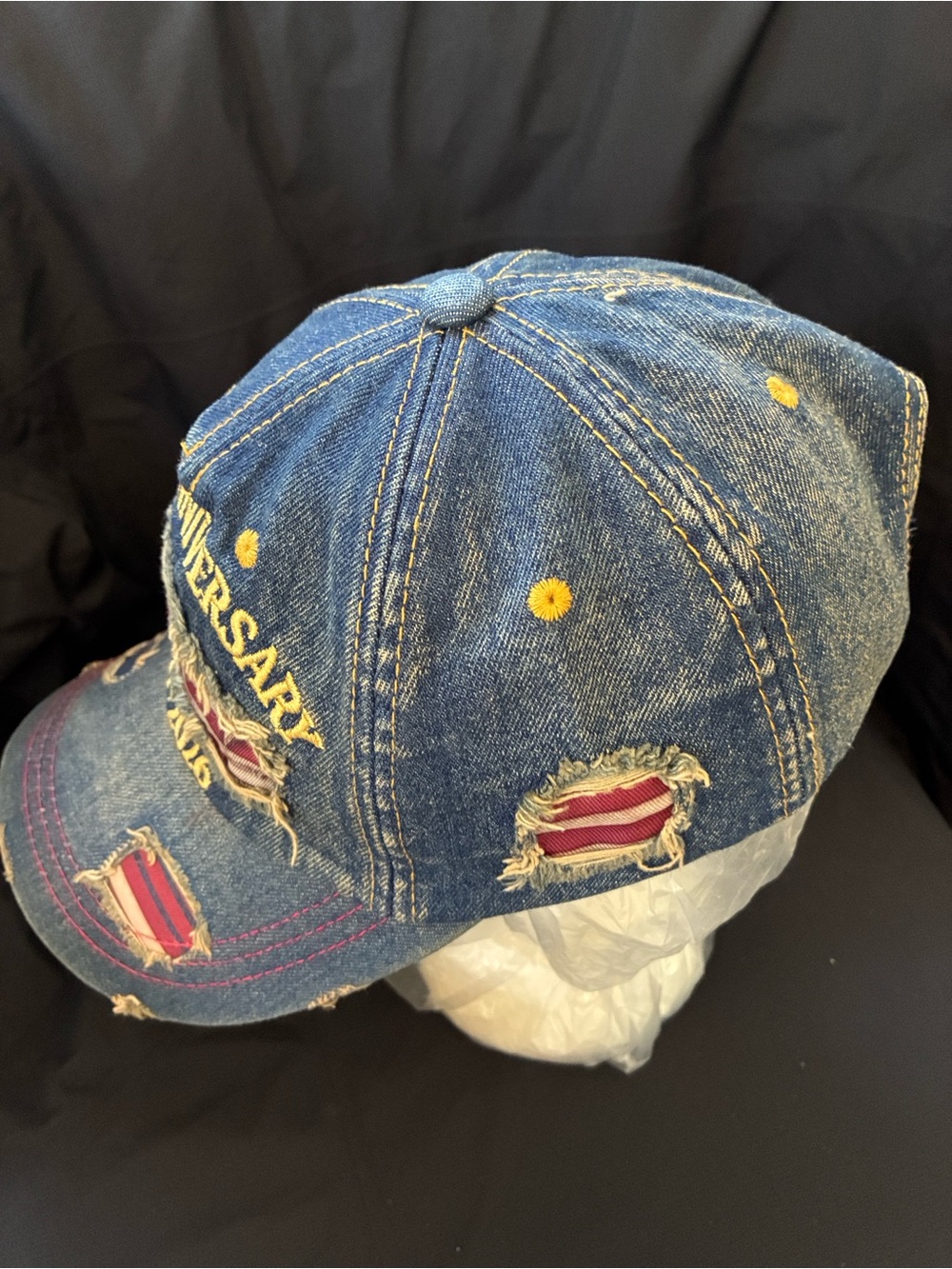 250th Anniversary Distressed Denim Cap with American Flag Patch - Blue - Picture 2 of 6